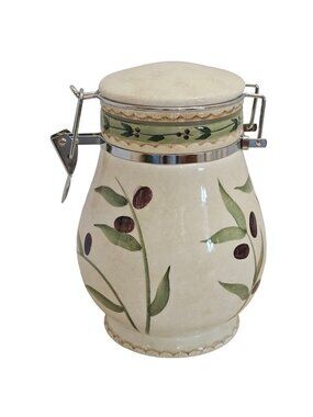 Oneida Oliveto Medium Canister 8" handpainted stoneware Italian inspired olive g